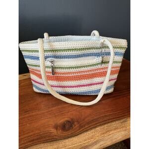 The Sak Crochet Shoulder Bag NOS Stripe Multicolor Purse Boho Beach Y2K